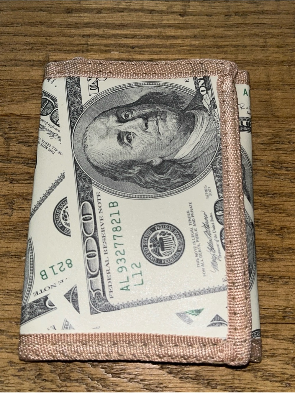 Benjamin Franklin Green & Tan Money Print Wallet